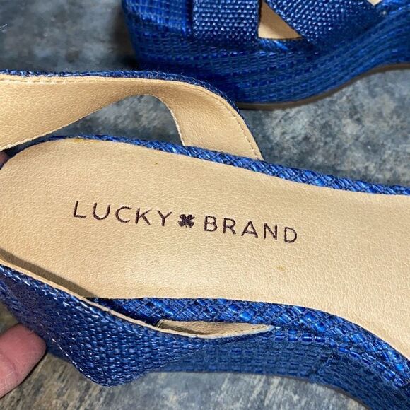Lucky Brand Bikaro Denim Limoges Espadrille Wedge Platform Ankle Strap Sandals S - Picture 8 of 9